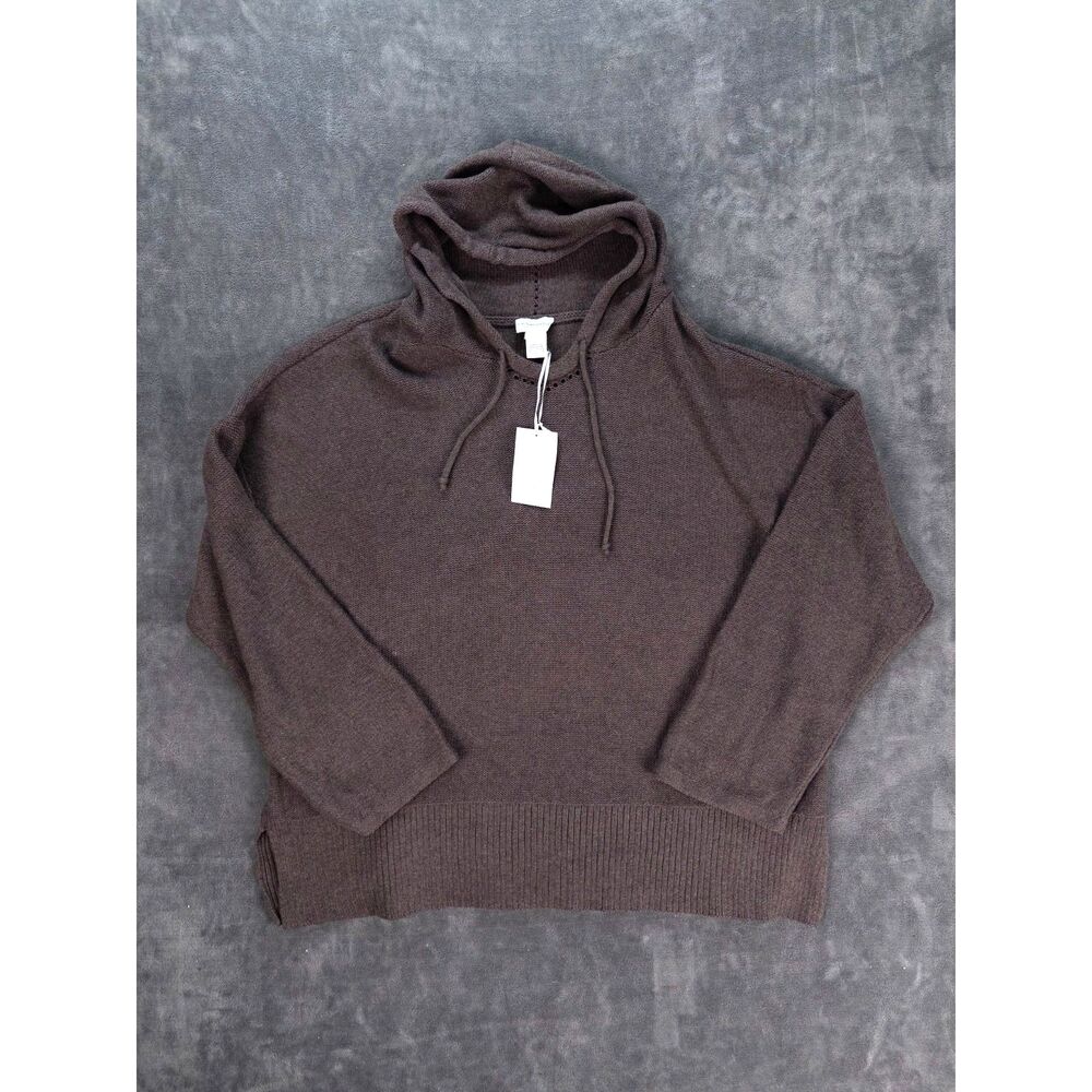 Soft Surroundings Brown Knit Hoodie Sweater 2X Cotton Oversized Cozy Cottage NWT